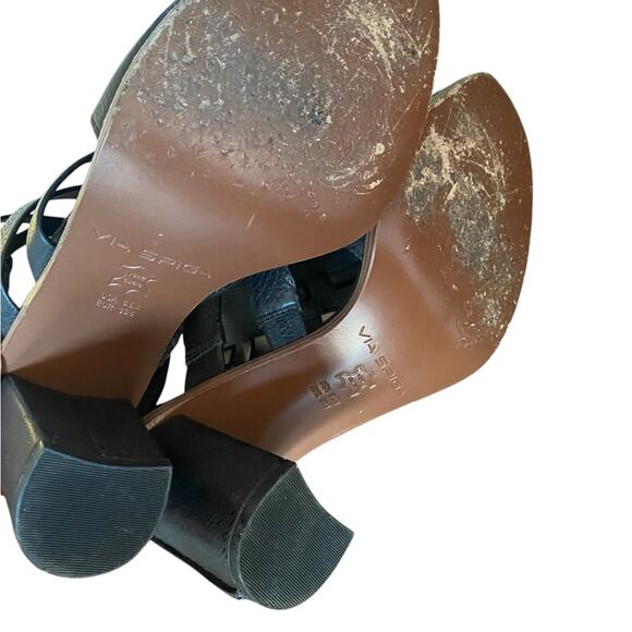 Via Spiga Brandina Black Leather Block Heel Strappy Sandals Open Toe size 8.5 - Picture 8 of 9